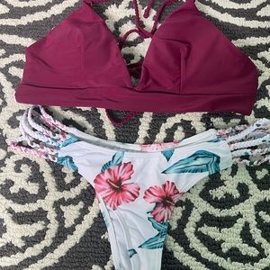 Burgundy and white floral bottoms